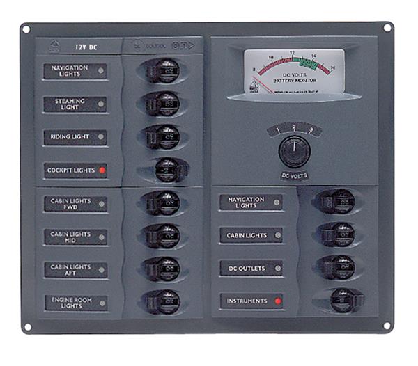 BEP 12v Dc Circuit Breaker Panel 12 Way Square A/log Meter (902-AM)