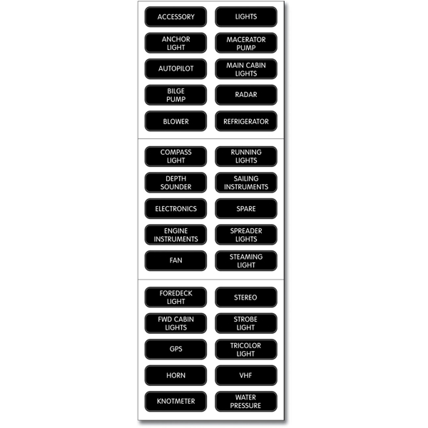 BlueSea Basic DC Panel Label Set - 30 Labels