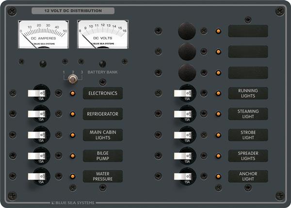 Blue Sea 13 Way Panel Inc Volt+ammeter 12v