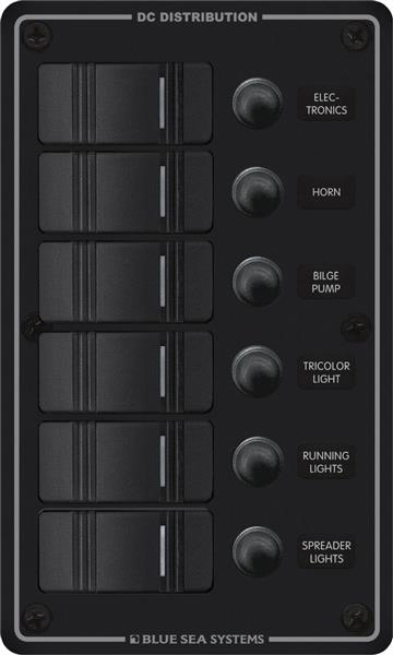 Blue Sea 6-pos Ip66 W/proof V Panel Black