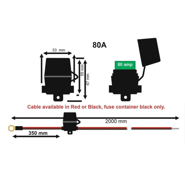 Sterling Power FBAWG8 Pre-Made, Pre-Fused 80A Cable - Black - 2m